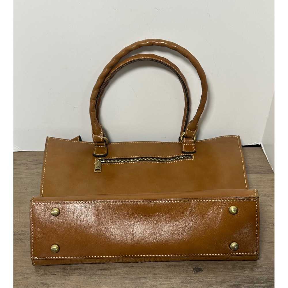 Patricia Nash Tooled Leather Tote Bag Cognac Brown Satchel Shoulder Bag - Picture 3 of 10